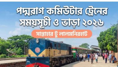 পদ্মরাগ কমিউটার ট্রেনের সময়সূচী ও ভাড়া