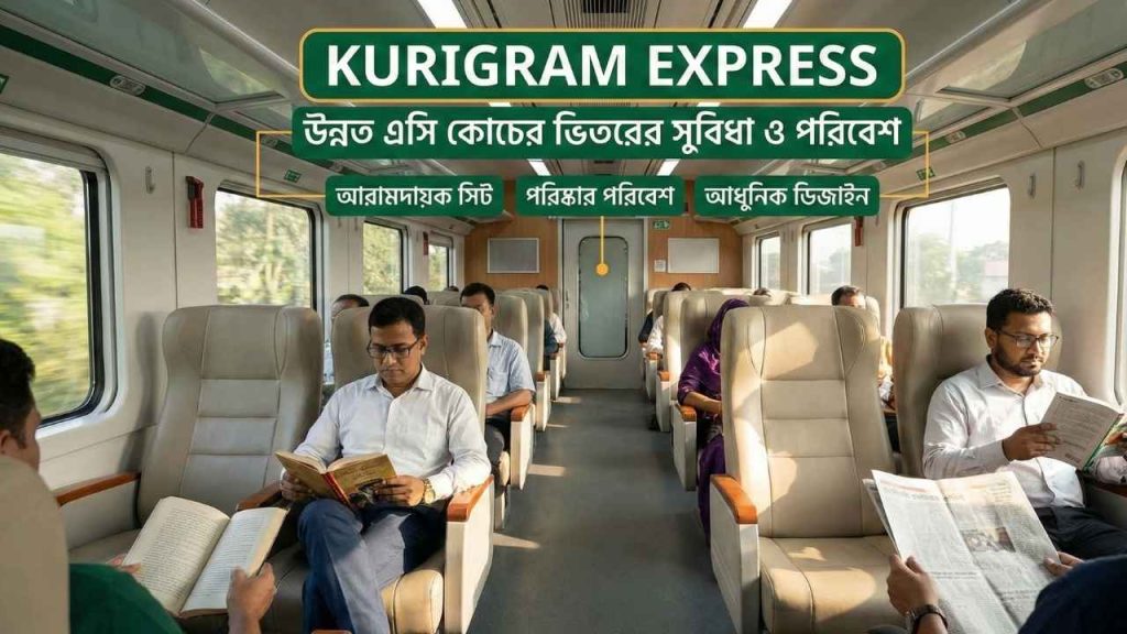 কুড়িগ্রাম এক্সপ্রেস ট্রেনের উন্নত এসি সিট এবং ভেতরের পরিবেশ